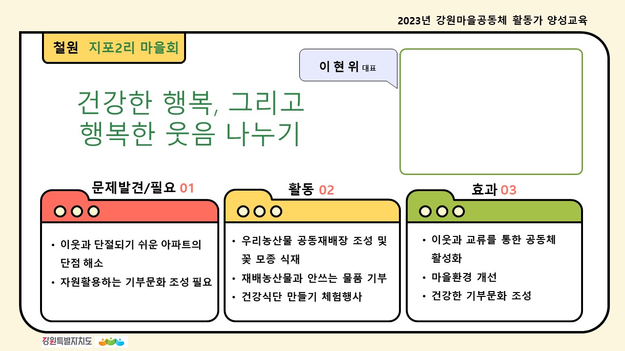 건강한 행복, 그리고 행복한 웃음을 나누고 먹거리를 나누는 지실개 아파트 마을 만들기